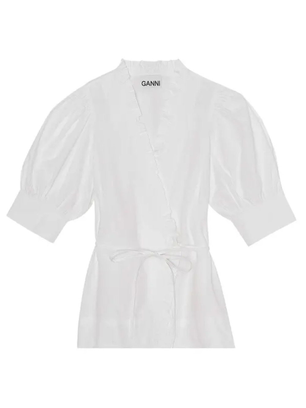 GANNI Cotton Poplin V-Neck Shirt 'White